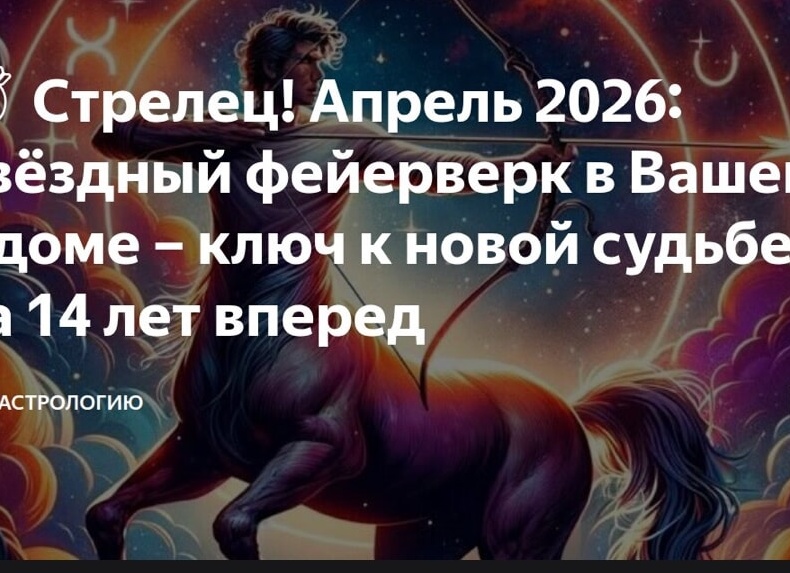 🎯 Стрелец! Апрель 2026: Звёздный фейерверк в Вашем 5 доме – ключ к новой судьбе на 14 лет вперед