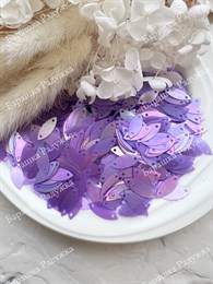 Пайетки 15*6 мм лепесток фиолетовый радужный сатин, 3 гр