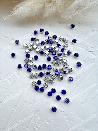 Шатоны 4 мм,  Синий в серебре, 25 шт